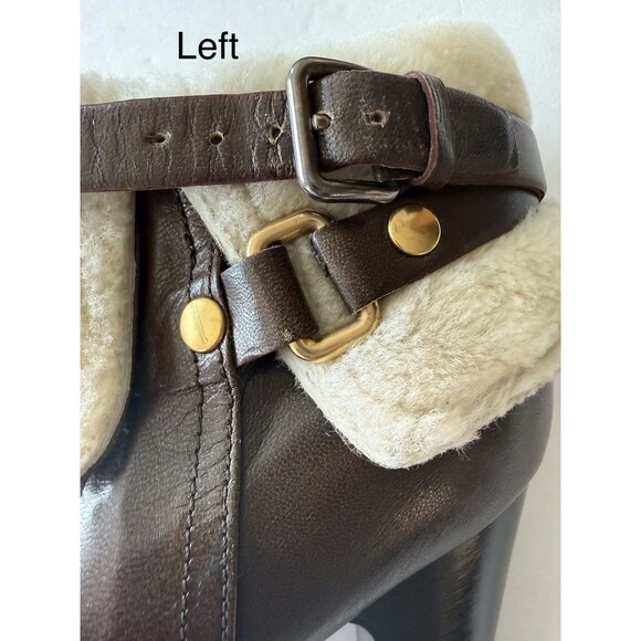 Miu Miu Shearling Lined Brown Leather Ankle Boots SIZE 9.5 Buckle Strap Designer - Picture 16 of 16